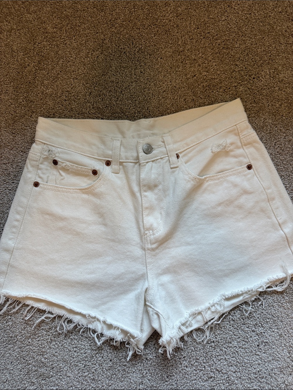 Women's White High-Rise Frayed Hem Denim Shorts